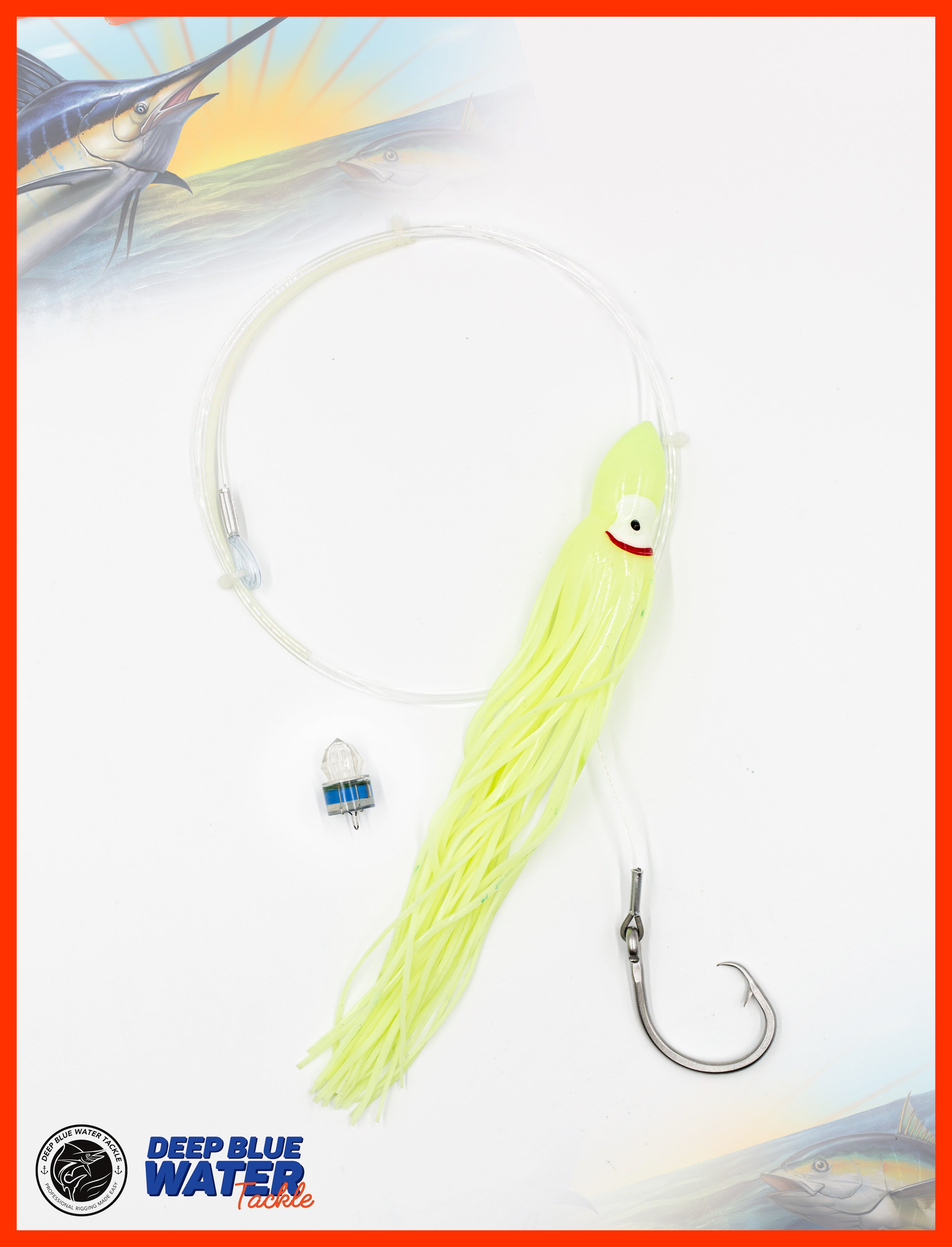 SWORDFISH Deep Drop Rig 12 Inch Ultra Bright Glow Octopus / Squid Skirt