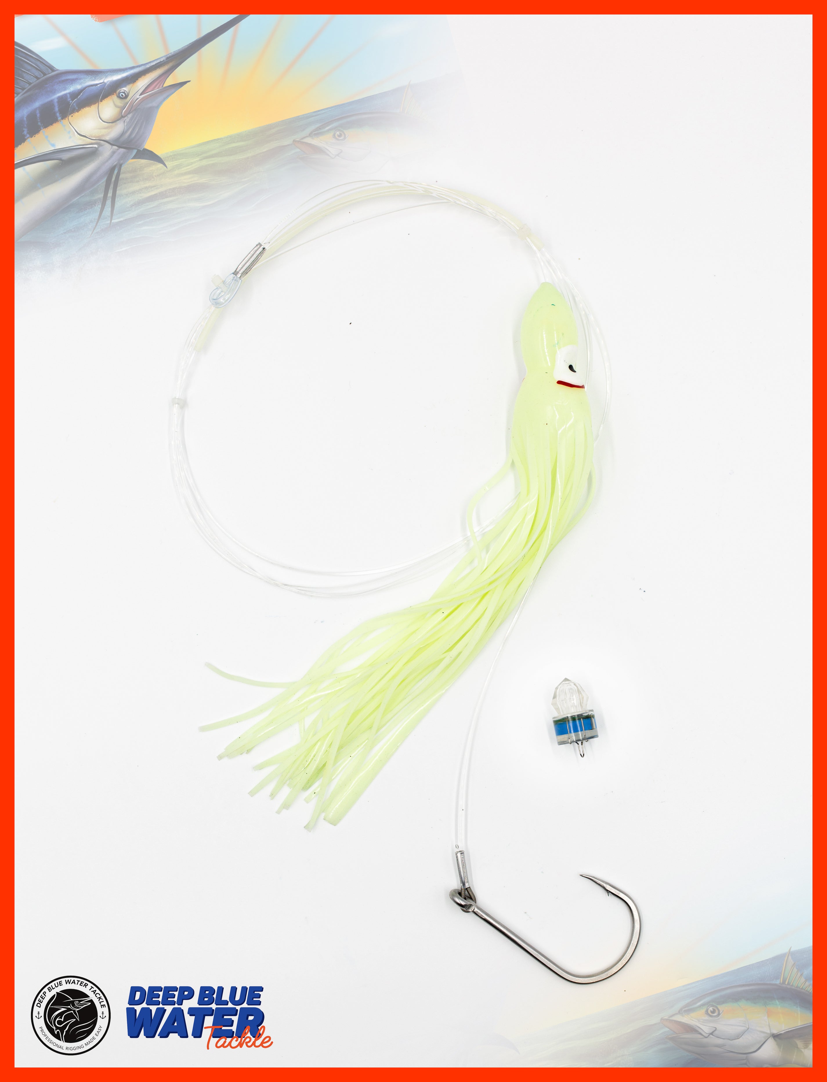SWORDFISH Deep Drop Rig 12 Inch Ultra Bright Glow Octopus / Squid Skirt