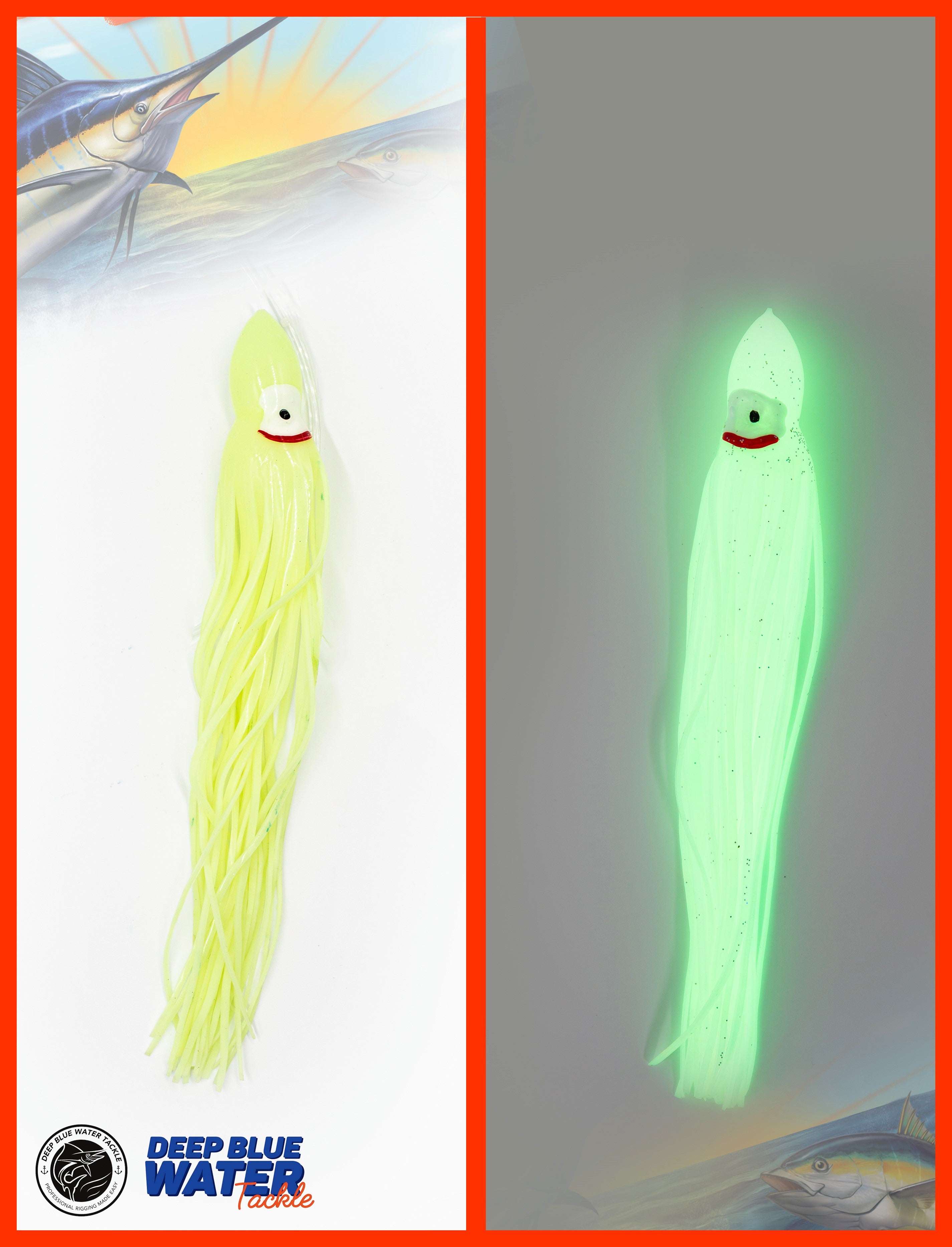 SWORDFISH Deep Drop Rig 12 Inch Ultra Bright Glow Octopus / Squid Skirt